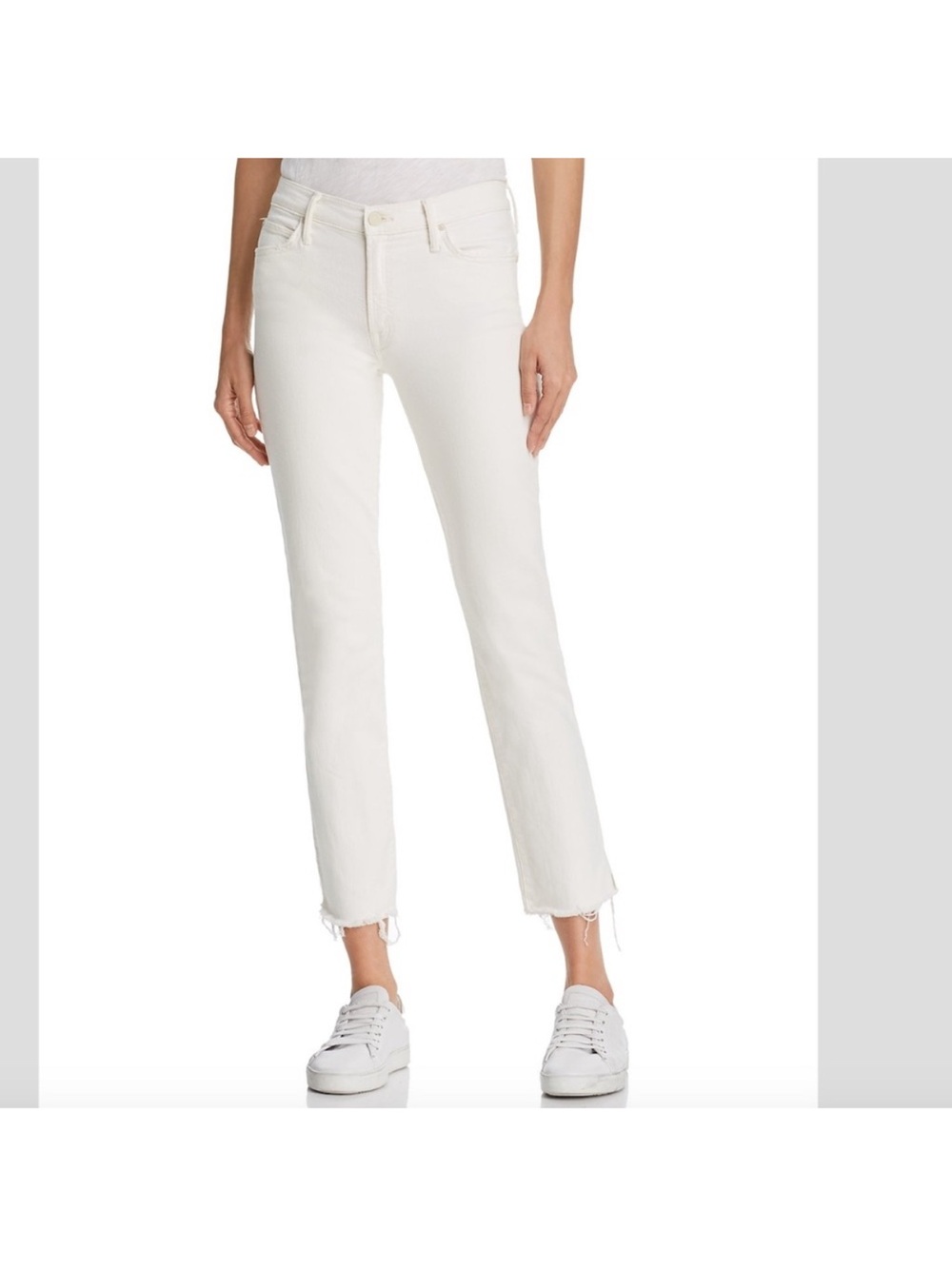 MOTHER The Rascal Crop Fray White Ankle Crop Jeans